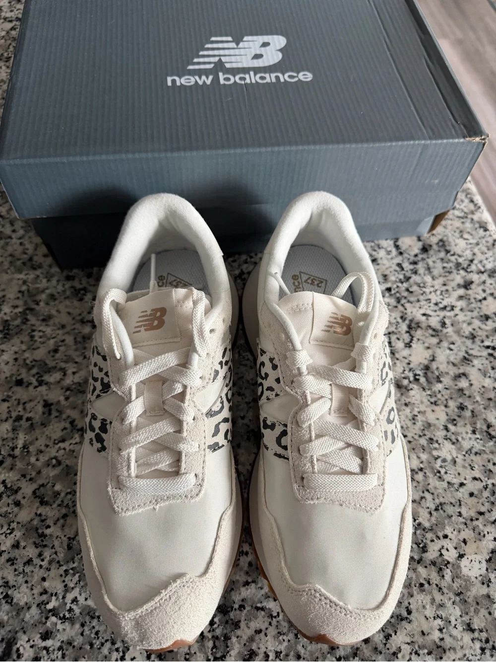 New Balance Women’s 237 Sneakers in Sea Salt with Black Leopard Accent